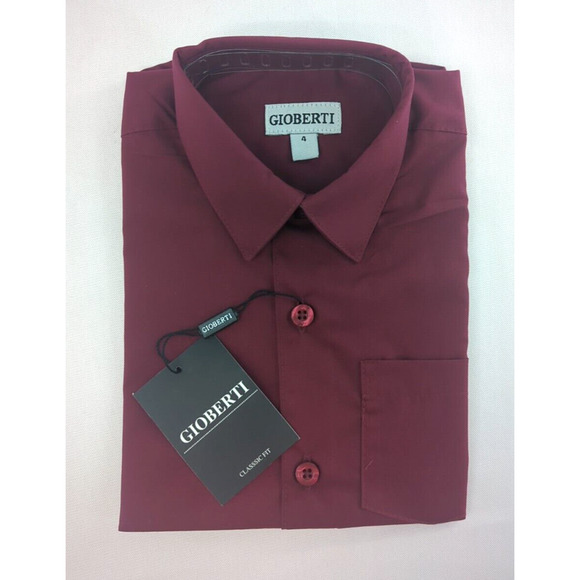Gioberti Boys Short Sleeve Solid Dress Shirt, Burgundy, 4 - Picture 1 of 4